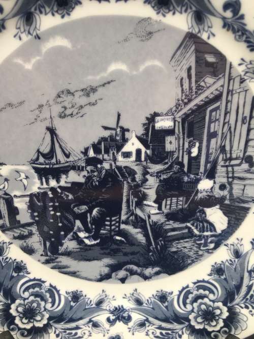Beautiful Vintage Oude Molen Fabriek B V Delft Blue and White Porcelain Display Plate 19 cm