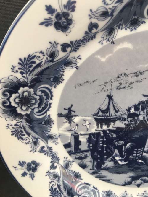 Beautiful Vintage Oude Molen Fabriek B V Delft Blue and White Porcelain Display Plate 19 cm