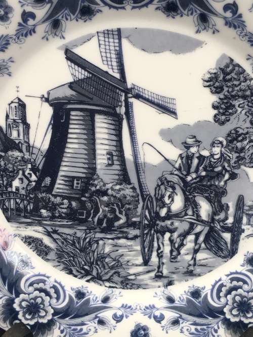Beautiful Vintage Oude Molen Fabriek B V Delft Blue and White Porcelain Display Plate 19 cm