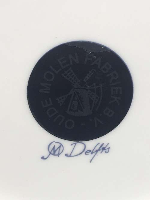 Beautiful Vintage Oude Molen Fabriek B V Delft Blue and White Porcelain Display Plate 19 cm