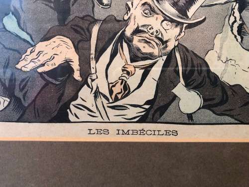 WOW !!! STUNNING FRAMED VINTAGE WOODCUT BY FERDINAND BAC TITLED "LES IMBECILES"