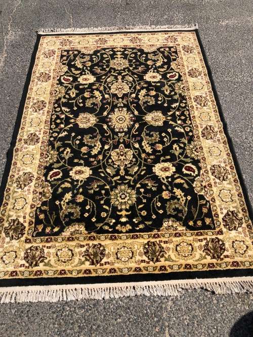 BEAUTIFUL PERSIAN STYLE AFGHANI MACHINE MADE CARPET BLACK/BLACK 1600 X 2300mm