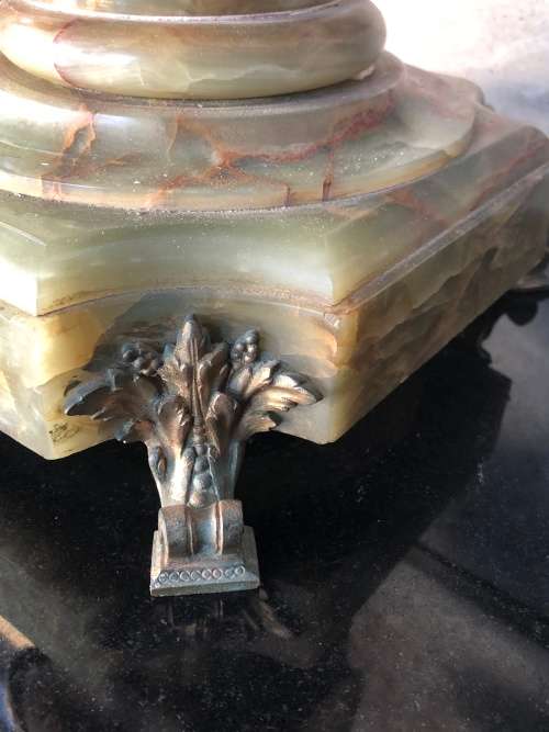 WOW !! HUGE ANTIQUE FRENCH GREEN ONYX AND BRASS MANTLE CLOCK BY A.D.MOUGIN WORKING 100% WITH THE KEY