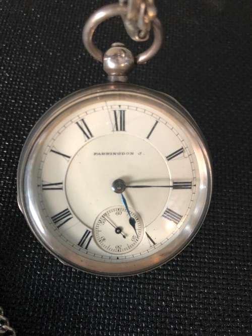 WOW !!! AWWC Farringdon J, Wm. Ellery Pocket Watch , Sterling Hallmarks circa 1886 ~ needs a service
