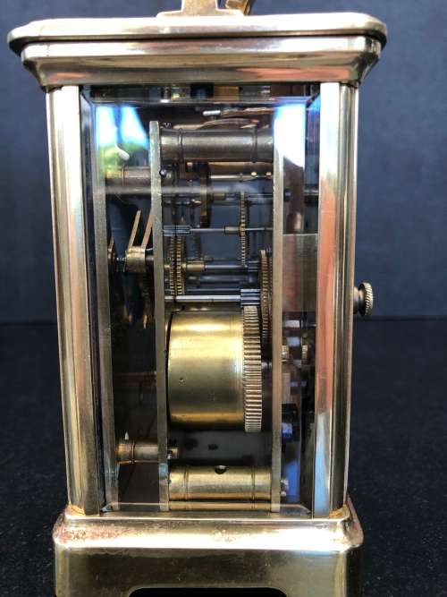 STUNNING SOLID BRASS AND GLASS CHIMING FRENCH CARRIAGE CLOCK IN ORIGINAL CASE WORKING 100%
