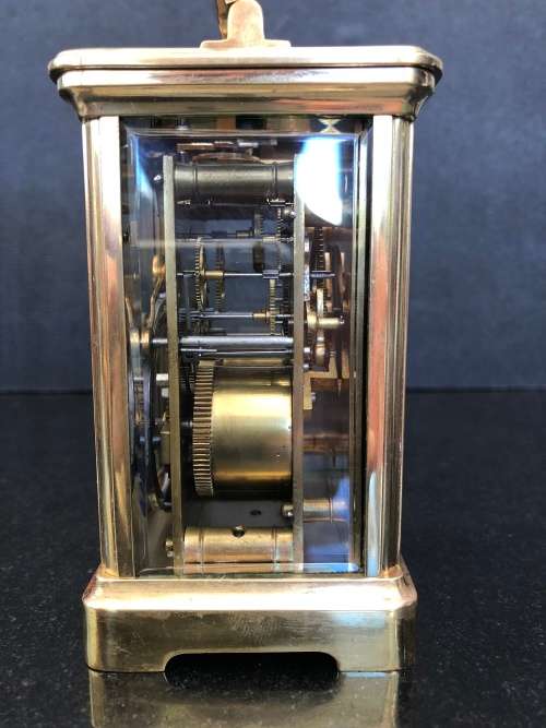 STUNNING SOLID BRASS AND GLASS CHIMING FRENCH CARRIAGE CLOCK IN ORIGINAL CASE WORKING 100%