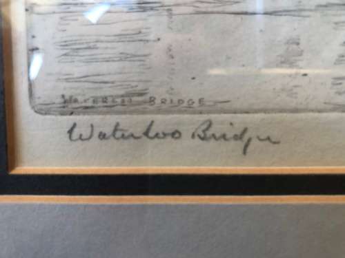 WOW !!! FRANK HARDING FRAMED ETCHING OF WATERLOO BRIDGE circa 1930's signed in pencil