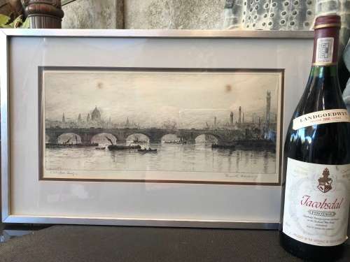 WOW !!! FRANK HARDING FRAMED ETCHING OF WATERLOO BRIDGE circa 1930's signed in pencil