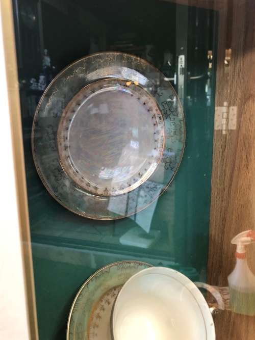 WOW !!! STUNNING BOX FRAMED VICTORIAN MOTHER OF PEARL GREEN AND GOLD TRIM TRIO ~ A BEAUTY