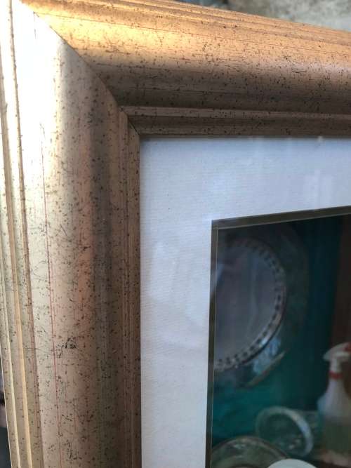 WOW !!! STUNNING BOX FRAMED VICTORIAN MOTHER OF PEARL GREEN AND GOLD TRIM TRIO ~ A BEAUTY