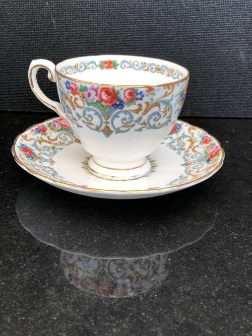#2 ~ STUNNING RARE TUSCAN BONE CHINA "ORLEANS" ENGLISH PORCELAIN DUO circa 1947
