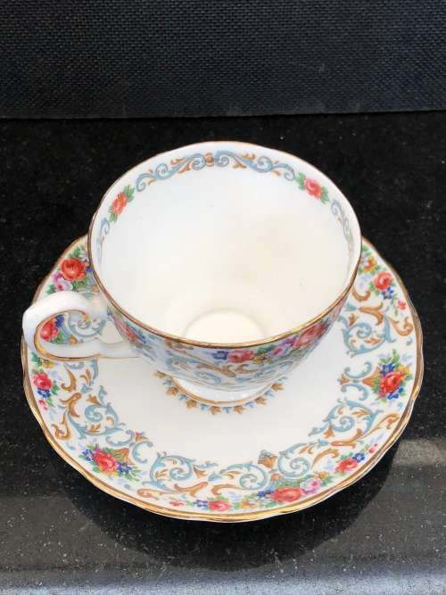 #2 ~ STUNNING RARE TUSCAN BONE CHINA "ORLEANS" ENGLISH PORCELAIN DUO circa 1947