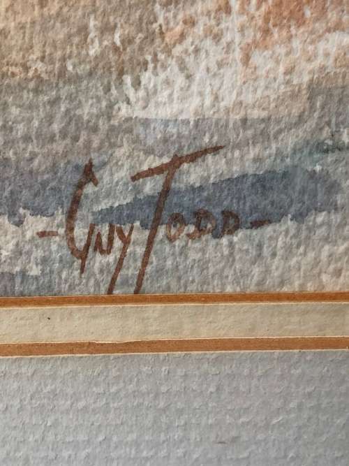 INVESTMENT ART !!! STUNNING LARGE GUY TODD ( SA ) ORIGINAL WATERCOLOR LANDSCAPE FRAMED AND SIGNED