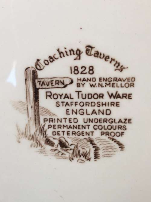 Stunning Vintage "Coaching Taverns" 1828 Royal Tudorware Stafforshire England Display Plate. 25.5 cm