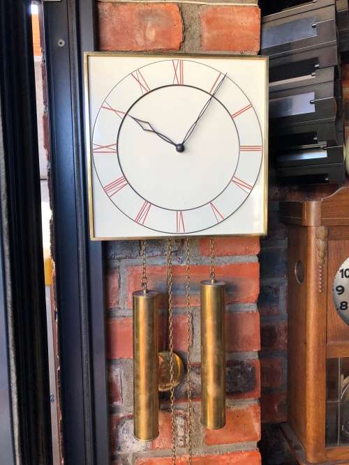 WOW !!! WHAT A STUNNER , WEIGHT DRIVEN ART DECO WALL CLOCK IN FULL WORKING ORDER