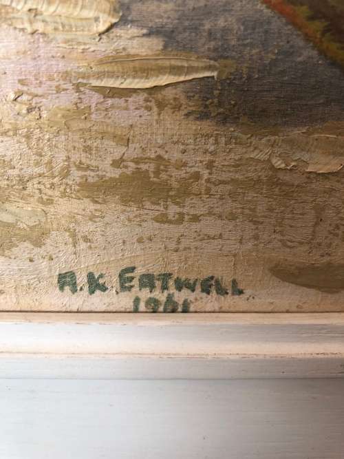 WOW !!! ABSOLUTELY STUNNING LARGE ORIGINAL OIL ON BOARD BY A.K.EATWELL 1961 FRAMED