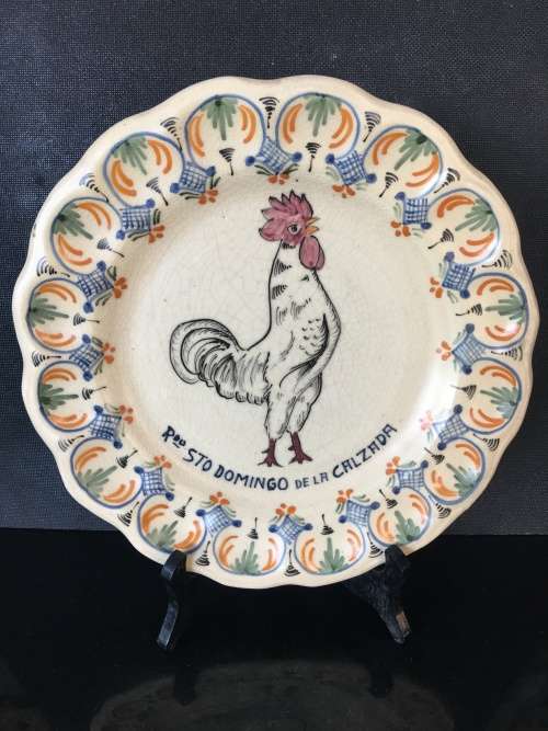 Stunning Antique Spanish "Domingo De La Calzada" Majolica Rooster Ceramic Wall/Display Plate