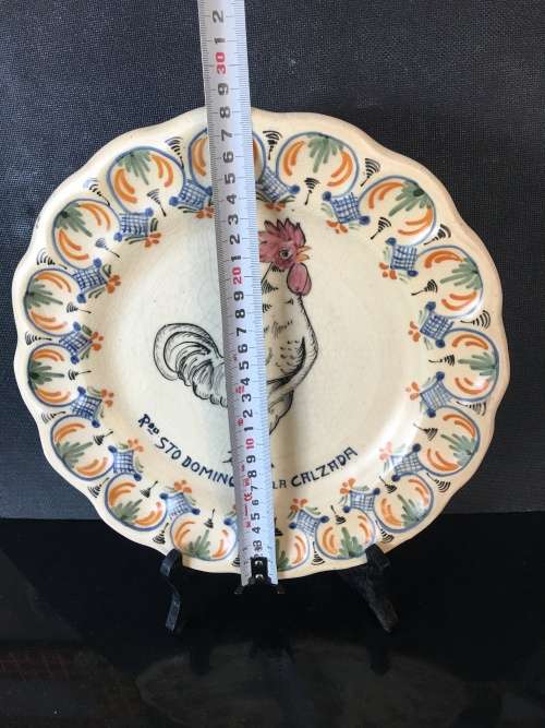 Stunning Antique Spanish "Domingo De La Calzada" Majolica Rooster Ceramic Wall/Display Plate