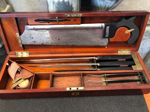 WOW !!! ANTIQUE BOXED MEDICAL AMPUTATION SET POSSIBLY FROM THE CIVIL WAR ERA BY WOOD YORK