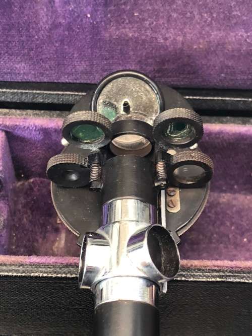 WOW !!! Old Vintage Cased Ophthalmoscope Medical Eye Examination Optical Instrument In Working Order