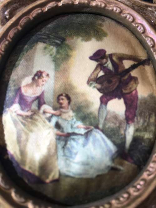 2 Stunning Victorian Pictured Italian Silk in Ornate Gold color Gilt Frames.