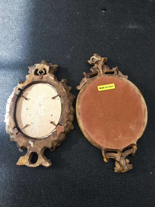 2 Stunning Victorian Pictured Italian Silk in Ornate Gold color Gilt Frames.
