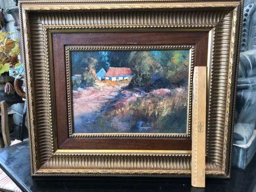 INVESTMENT ART ~ FAMOUS SA ARTIST ANTON BENZON (1944) OIL ON BOARD FARMHOUSE ~ EXQUISITE GILT FRAME