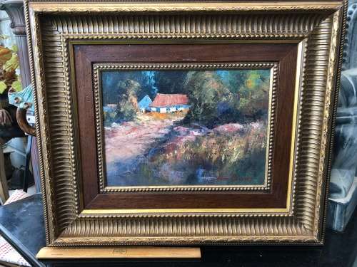 INVESTMENT ART ~ FAMOUS SA ARTIST ANTON BENZON (1944) OIL ON BOARD FARMHOUSE ~ EXQUISITE GILT FRAME