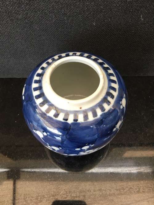 Stunning Collectible Antique Chinese Kangxi Double Blue Ring Prunus Ginger 11 cm. no Lid