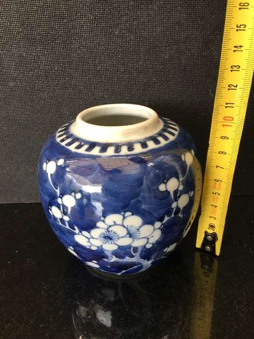 Stunning Collectible Antique Chinese Kangxi Double Blue Ring Prunus Ginger 11 cm. no Lid