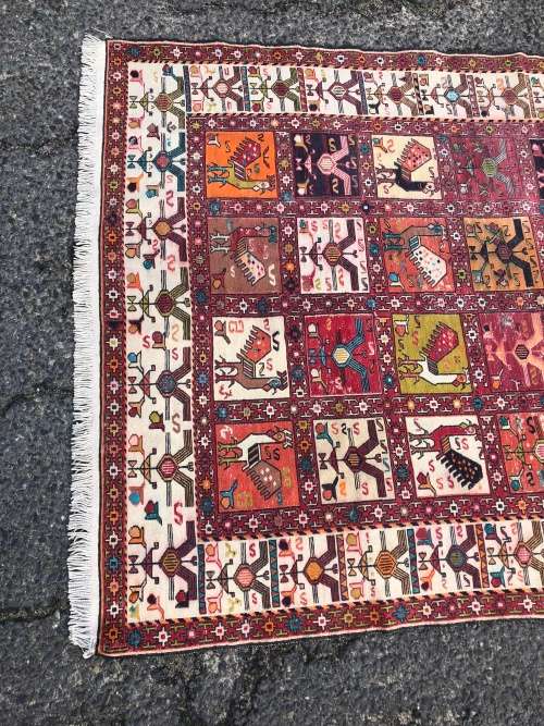 INVESTMENT !! RARE VINTAGE TRIBAL SOUMAK CROCHET SILK KILIM PERSIAN CARPET 1870 X 1240mm WITH COA