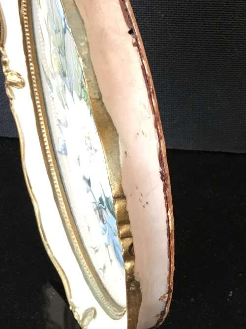 Stunning Small Vintage Ornate Chalk Framed Floral Painting signed by Joan Martini. S.A.Artist.