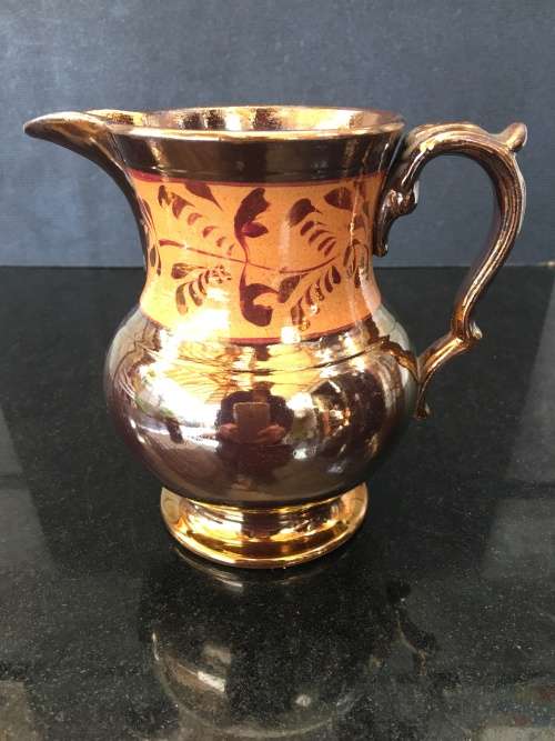 Beautiful c1880s Allertons Longton England Copper Luster Hand Painted Water pitcher