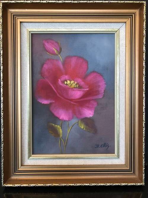 WOW !!! STUNNING FRAMED OIL ON BOARD FLORAL STILL LIFE PAINTING BY D. ELLIS ~ STUNNING FRAME