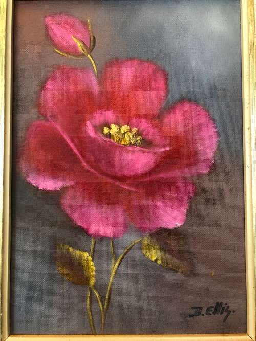 WOW !!! STUNNING FRAMED OIL ON BOARD FLORAL STILL LIFE PAINTING BY D. ELLIS ~ STUNNING FRAME