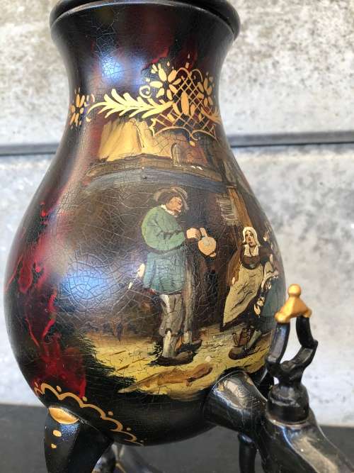 WOW !!! STUNNING VINTAGE DUTCH PEWTER HAND PAINTED SAMOVAR BY " C KURZ & Co TIEL HOLLAND