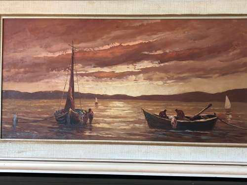 INVESTMENT ART~ FAMOUS SA ARTIST VICTOR VISSER (1907-1995) RARE OIL ON BOARD FISHERMEN - FRAMED