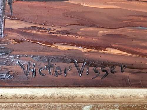 INVESTMENT ART~ FAMOUS SA ARTIST VICTOR VISSER (1907-1995) RARE OIL ON BOARD FISHERMEN - FRAMED