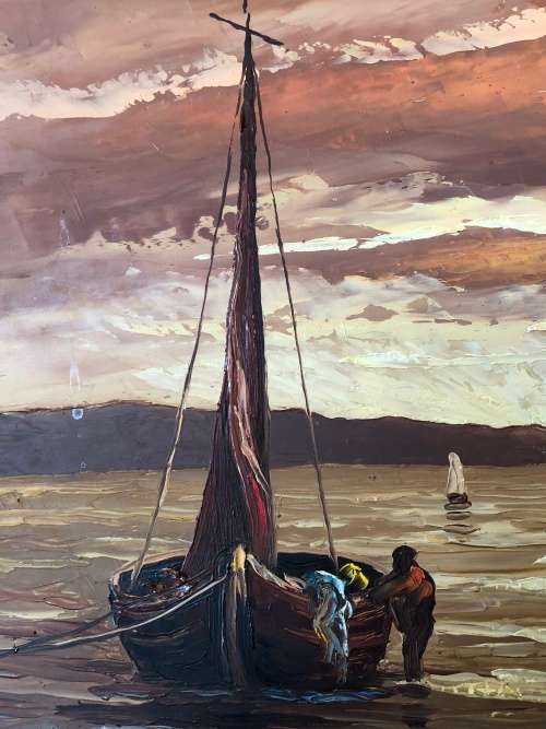 INVESTMENT ART~ FAMOUS SA ARTIST VICTOR VISSER (1907-1995) RARE OIL ON BOARD FISHERMEN - FRAMED