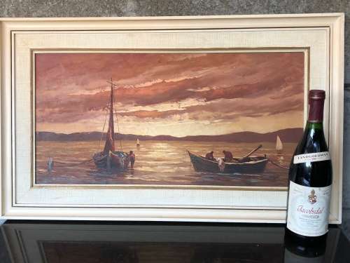 INVESTMENT ART~ FAMOUS SA ARTIST VICTOR VISSER (1907-1995) RARE OIL ON BOARD FISHERMEN - FRAMED