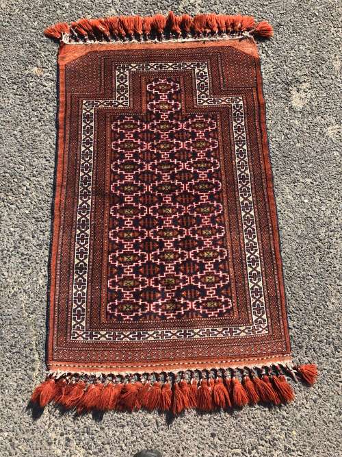 WHAT A BEAUTY - RARE TASSELED PURE WOOL HAND KNOTTED TURKMAN YAMOUT PERSIAN PRAYER RUG 1300 X 830mm