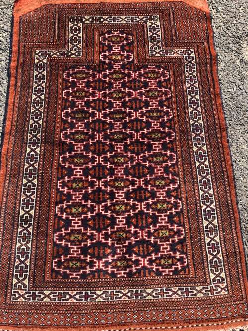 WHAT A BEAUTY - RARE TASSELED PURE WOOL HAND KNOTTED TURKMAN YAMOUT PERSIAN PRAYER RUG 1300 X 830mm