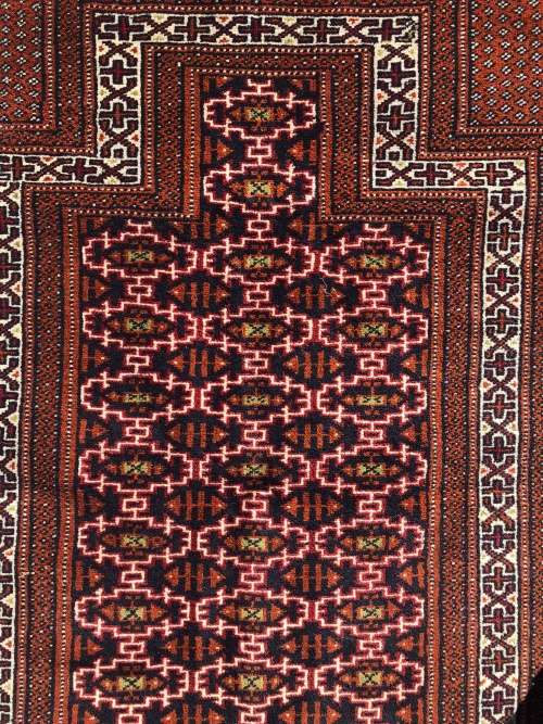 WHAT A BEAUTY - RARE TASSELED PURE WOOL HAND KNOTTED TURKMAN YAMOUT PERSIAN PRAYER RUG 1300 X 830mm