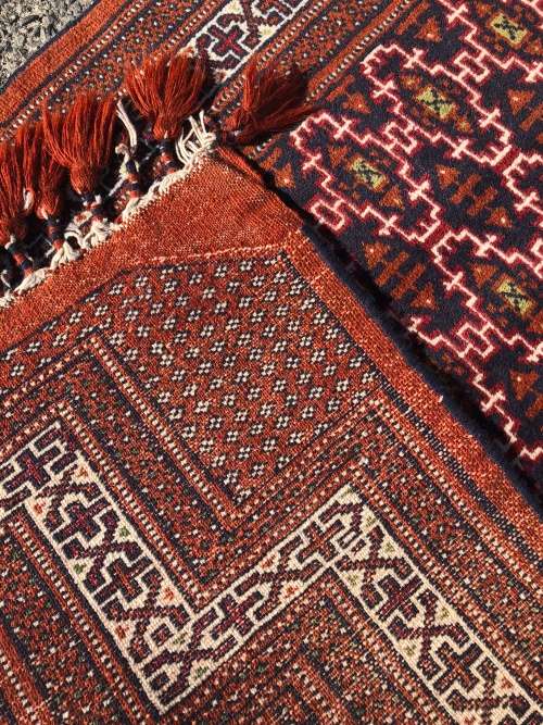 WHAT A BEAUTY - RARE TASSELED PURE WOOL HAND KNOTTED TURKMAN YAMOUT PERSIAN PRAYER RUG 1300 X 830mm