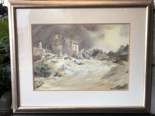 INVESTMENT ART ~ FAMOUS SA ARTIST JOE EBERSOHN (1947 - ) FRAMED WATERCOLOR LANDSCAPE