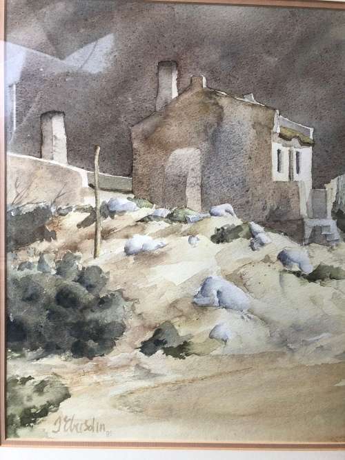 INVESTMENT ART ~ FAMOUS SA ARTIST JOE EBERSOHN (1947 - ) FRAMED WATERCOLOR LANDSCAPE