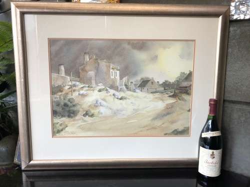 INVESTMENT ART ~ FAMOUS SA ARTIST JOE EBERSOHN (1947 - ) FRAMED WATERCOLOR LANDSCAPE