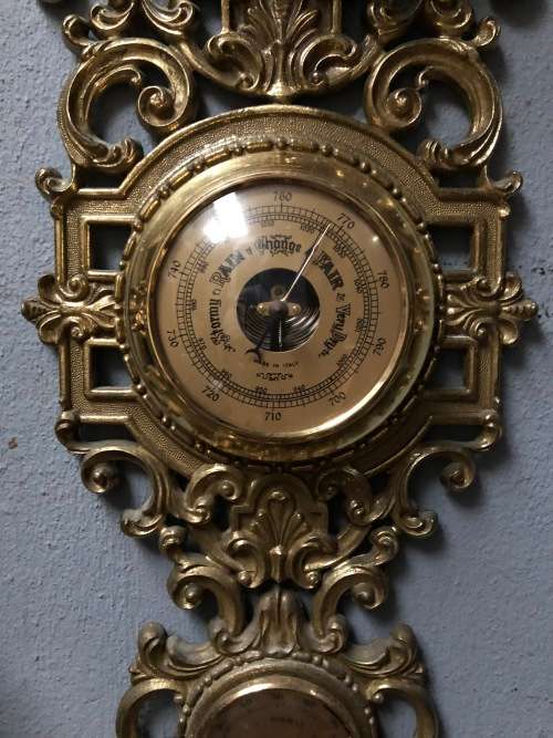 WOW !!! STUNNING HEAVY BRASS ROCOCO BAROMETER / CLOCK / HYDROMETER / THERMOMETER WEATHER STATION