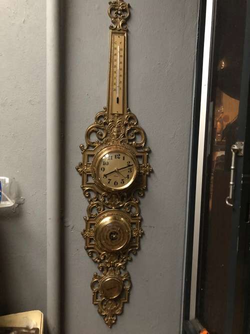 WOW !!! STUNNING HEAVY BRASS ROCOCO BAROMETER / CLOCK / HYDROMETER / THERMOMETER WEATHER STATION