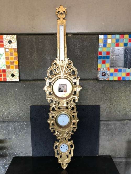 WOW !!! STUNNING HEAVY BRASS ROCOCO BAROMETER / CLOCK / HYDROMETER / THERMOMETER WEATHER STATION